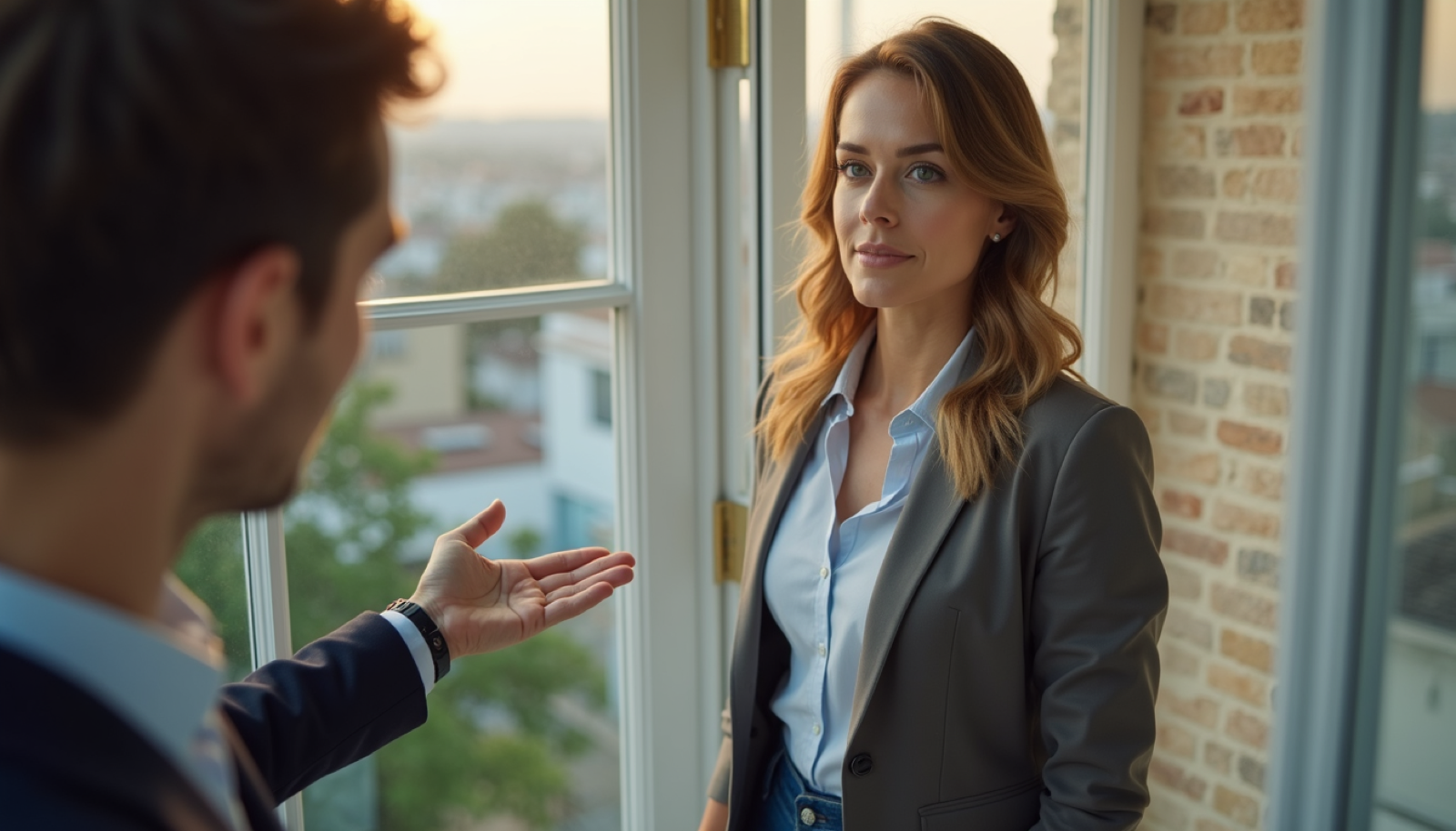 High angle view of a real estate agent showing a property to a client